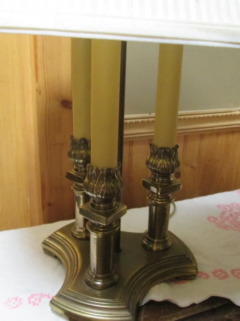 Vtg french style solid brass bouillotte 3 candlepillar 2 way light 21 in lamp